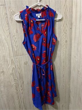 Market & Spruce Royal Blue Red Floral Sleeveless Tie-Waist Midi Dress